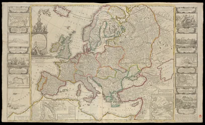 Nuevo Mapa de Europa Hecho a partir de las observaciones más precisas comunicadas a la Royal Society de Londres y París, c.1720 (dibujo técnico)