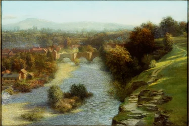 Una inundación en octubre, Ludlow, Shropshire, 1930
