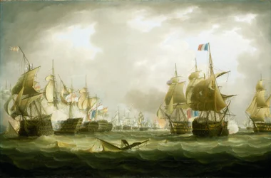 La batalla de Trafalgar, 21 de octubre de 1805, comienzo de la acción, principios del siglo XIX (óleo sobre lienzo)