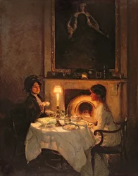 A Caller, Candlelight and Tea (óleo sobre lienzo)