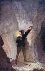 Ilustración de Viaje al centro de la Tierra de Julio Verne (litografía en color)