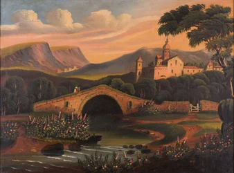 Escena italiana con puente, 1840-1860