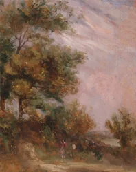 Paisaje con árboles y una figura