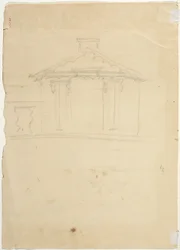 Dibujo a mano alzada de la elevación del nuevo estudio en Cedar Grove