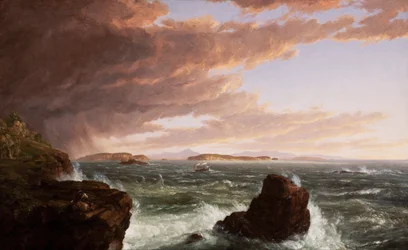 Vistas a través de la Bahía de Frenchman desde la Isla Mt. Desert, después de una tormenta