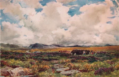 Apilando Turba, Festiniog, Gales del Norte, 1881