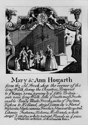 Tarjeta comercial para la tienda de Mary y Ann Hogarth, 1807, 1827