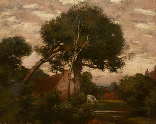 Paisaje rural con ganado regando (óleo sobre lienzo)