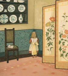 Vida hogareña: niño en el rincón del burro