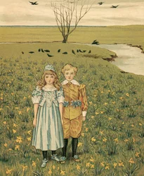 Vida hogareña: Niños en un prado