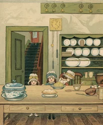Vida hogareña: Niños en la cocina de abajo