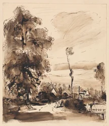 Un camino rural con casitas
