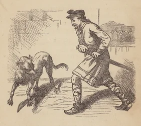 Llewellyn y su perro (grabado coloreado)