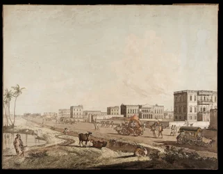 Los nuevos edificios en Chouringhee de Vistas de Calcuta, 1787