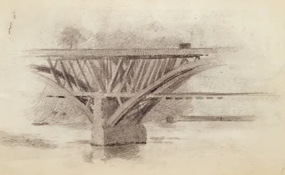 Dibujo del puente de la avenida Girard, reverso boceto de un remo, c. 1871