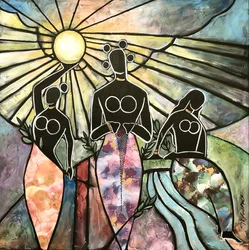 Sol Tierra Agua, Mujeres de poder y fuerza, 2021 (técnica mixta sobre lienzo)
