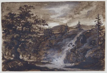 Paisaje con rocas, árboles y un río
