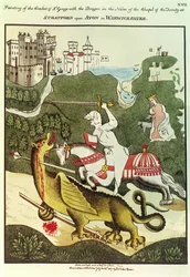 San Jorge y el dragón, después de una pintura original en la Capilla de la Trinidad en Stratford Upon Avon, Warwickshire, 1804