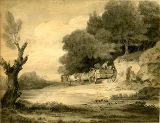 Figuras con carro al borde de la carretera dibujo de Thomas Gainsborough