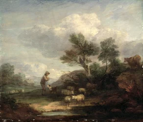 Paisaje con ovejas (óleo sobre lienzo)
