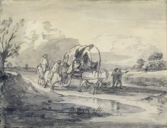 Paisaje abierto con pastor y carro cubierto, c.1780-85