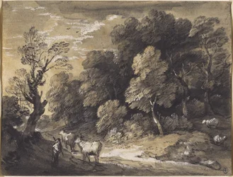 Paisaje boscoso con pastor y ganado, c.1775-80