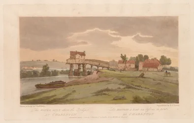 Una selección de veinte de las vistas más pintorescas de París: El molino de agua sobre el puente...1803