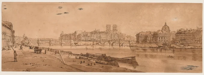 Una selección de veinte de las vistas más pintorescas de París: Vista del Pont Neuf, de parte del Louvre, de Notre-Dame y del Colegio de las Cuatro Naciones