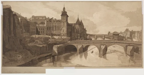 Selección de Veinte de las Vistas Más Pintorescas de París: Vista del Pont au Change, 1802