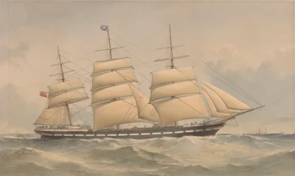 Clipper Aurora en el mar, c.1868-74 (litografía, coloreada)