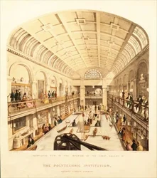 Vista interior de la Gran Galería en la Institución Politécnica, Regent Street, c.1838