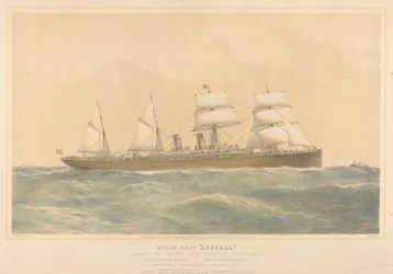 Barco de vapor Austral perteneciente a la Orient Steam Navigation Company Limited, c.1868-74 (litografía coloreada)