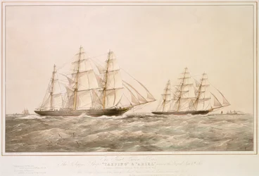 La Gran Regata de China: los barcos Clipper "Taeping" y "Ariel" pasan por Lizard el 6 de septiembre de 1866 en su viaje de regreso desde Foo-Chow-Foo.