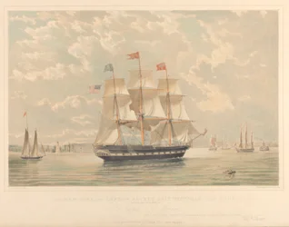 The New York and London Packet ship Victoria (entrando en el puerto de Nueva York), c.1839-44 (litografía, coloreada)