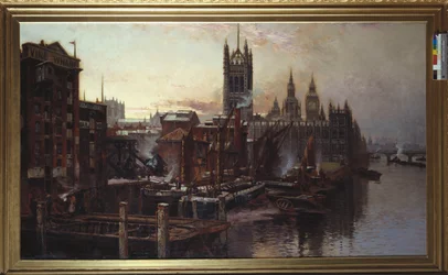 Una vista de las Casas del Parlamento desde el río Támesis, Londres