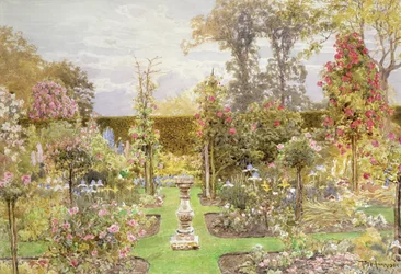 El reloj de sol en el jardín de rosas