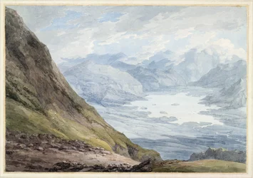 Vista desde Skiddaw sobre Derwentwater (acuarela sobre lápiz en papel)