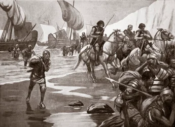 Segundo desembarco de César, 54 a.C., ilustración de "Hutchinson