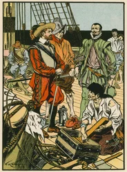 Tesoro capturado. Sir Francis Drake (litografía en color)