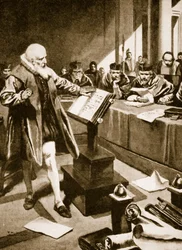 Galileo comparece ante los cardenales (litografía)