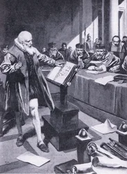 Galileo comparece ante los cardenales en Roma, ilustración de 