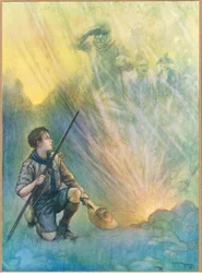 Héroes del pasado, ilustración de "Newnes Pictorial Book of Knowledge" (litografía en color)