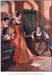 "He venido", dijo, "a someterme a la misericordia de Vuestra Alteza". (litografía en color)