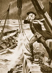 John Smeaton trabajando en su faro Eddystone (litografía)
