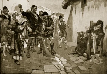 The Cucking-stool in Norman times, ilustración de "Hutchinson
