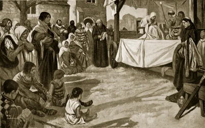 Representación de una obra de misterio, ilustración de "Hutchinson