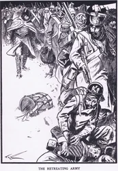El ejército en retirada (litografía en color)
