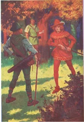 "¡Es un canalla pestilente!" exclamó el extraño escarlata (litografía en color)