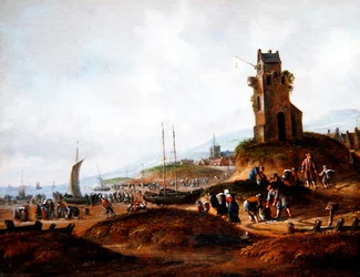 Una vista de Scheveningen, con pescadores vendiendo su captura
