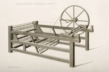 La Spinning Jenny, inventada por James Hargreaves en 1764, 1835